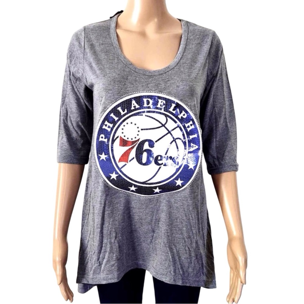 Philadelphia 76ers Short Sleeve Graphic Sequin Tee Shirt Small